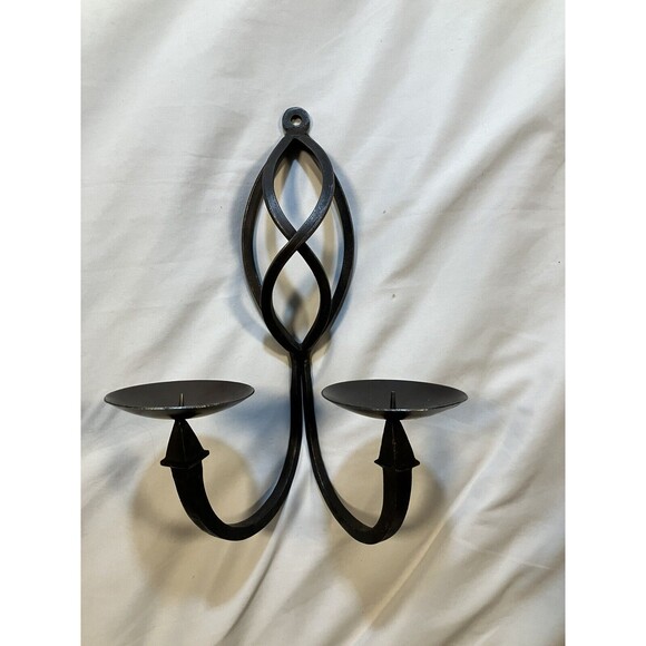Double Pillar Candle Wall Sconce Forge Iron Brown Birdcage Design 12" Home Decor - Picture 1 of 6